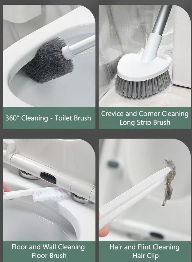 لاسولا فرشاة تنظيف المرحاض وحاملها، فرشاة تنظيف المرحاض، طقم تنظيف المرحاض للحمام مكون من 4 قطع يُثبت على الحائط، يشمل فرشاة المرحاض، وفرشاة الأرضيات، وفرشاة الشقوق، وفرشاة تنظيف الشعر، ومقبض طويل مانع للانزلاق. - Image 4